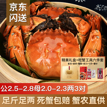 【活蟹】蓮花蟹農(nóng)大閘蟹鮮活公2.5-2.8母2.0-2.3兩3對6只螃蟹鮮活去繩足重現(xiàn)貨源頭直發(fā)